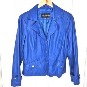 Northern Reflections Moto Jacket Faux Leather Royal Blue Women's Size S Petite